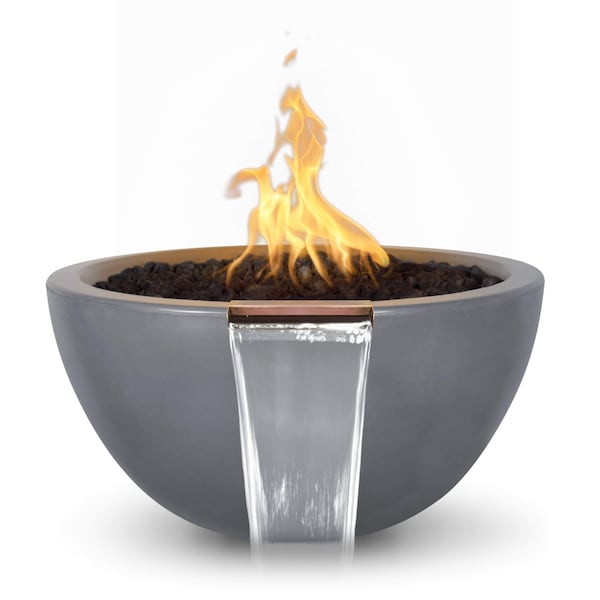 The Outdoor Plus 30 Round Luna Fire & Water Bowl, GFRC Concrete, Gray, Low Voltage Electronic Ignition, Liquid Propane OPT-LUNFW30E12V-GRY-LP - main